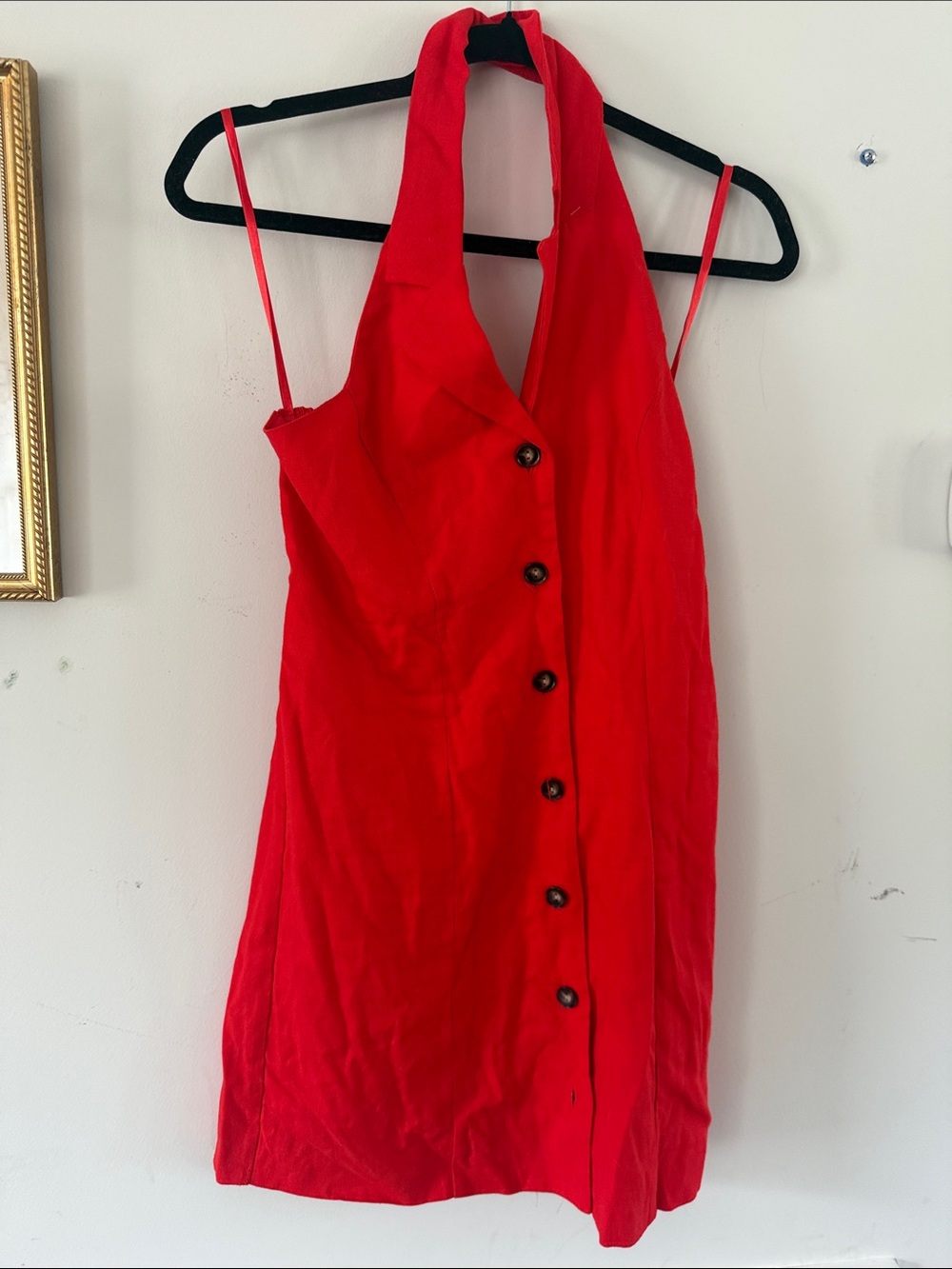 Red Halter Button-Front Dress